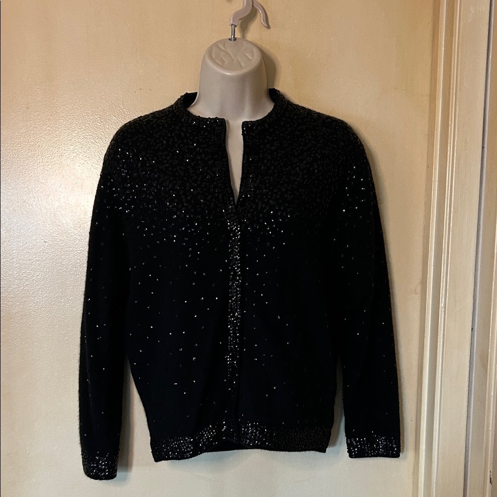 Vintage Wong Brothers  Lambswool Black Sequin Cardigan size 40/M